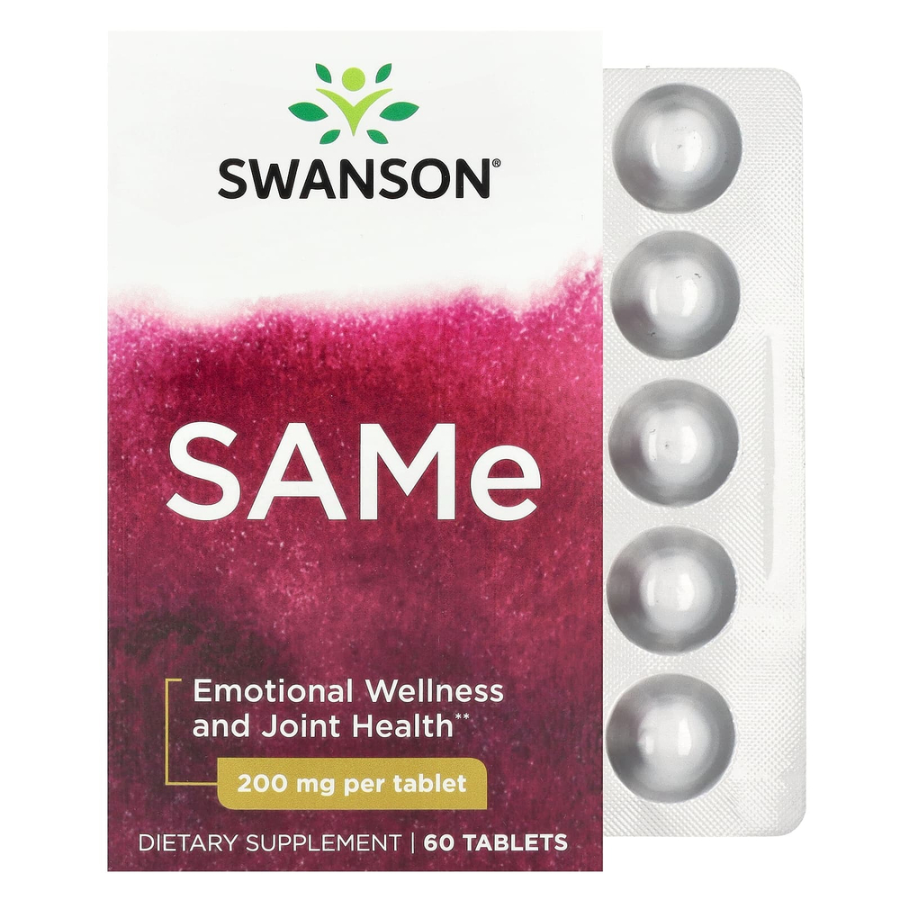 Swanson, SAMe, 60 таблеток (200 мг в одной таблетке)