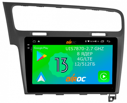 Магнитола для Volkswagen Golf 7 2012-2020 - Airoc 2K AU-3715G (рамка серая) на Android 13, TS20, 12/512Гб, SIM-слот