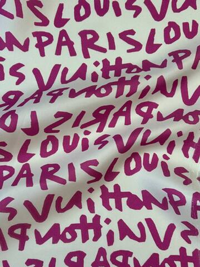 Шелк твил Louis Vuitton Paris белый с сиреневым лого