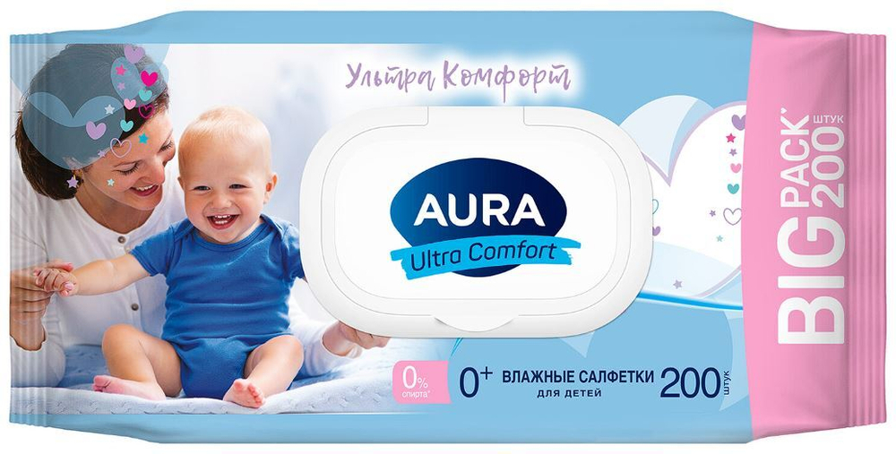 Салфетки влажные "AURA ULTRA"200шт КЛАПАН