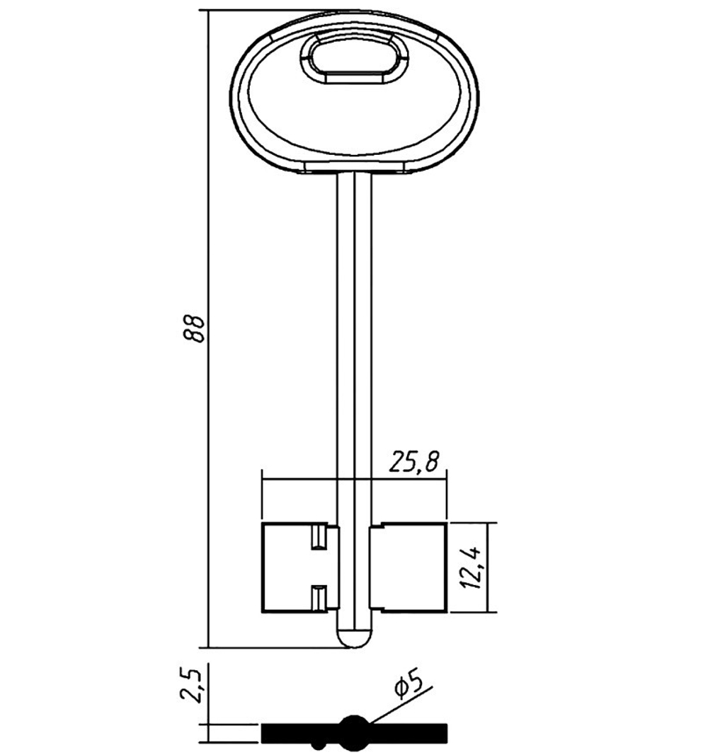 Заготовка сувальдного ключа 14191 МЕТТЭМ-2 MET2DP (08ПЛ) (желтый)