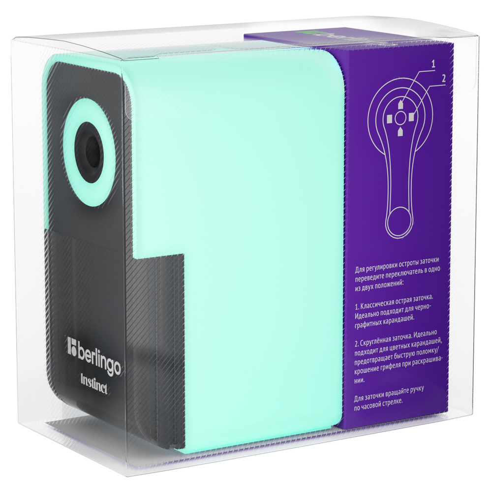 Точилка механическая Berlingo "Instinct", цвета в асс., пласт. корпус, инд. упаковка