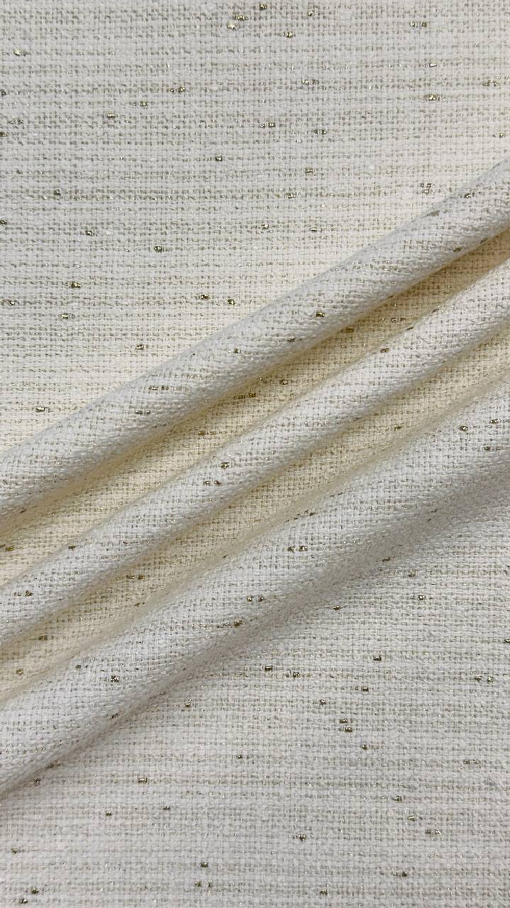 Твид хлопок с люрексом молочный с золотыми вкраплениями