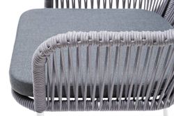 "Лион" стул плетеный из роупа, каркас из стали белый муар, роуп светло-серый круглый, ткань светло-серая