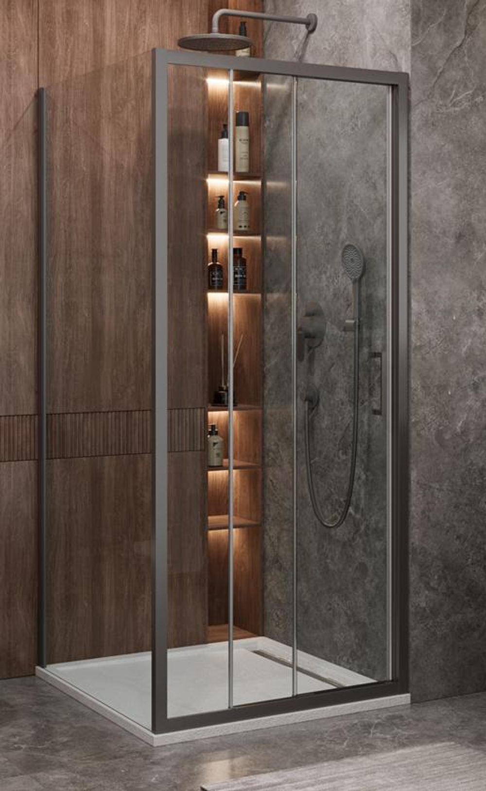 Душевой уголок Cezares MOLVENO-AF-31-90-C-GM-IV, 90х90х195, профиль оружейная сталь, прозрачное стекло