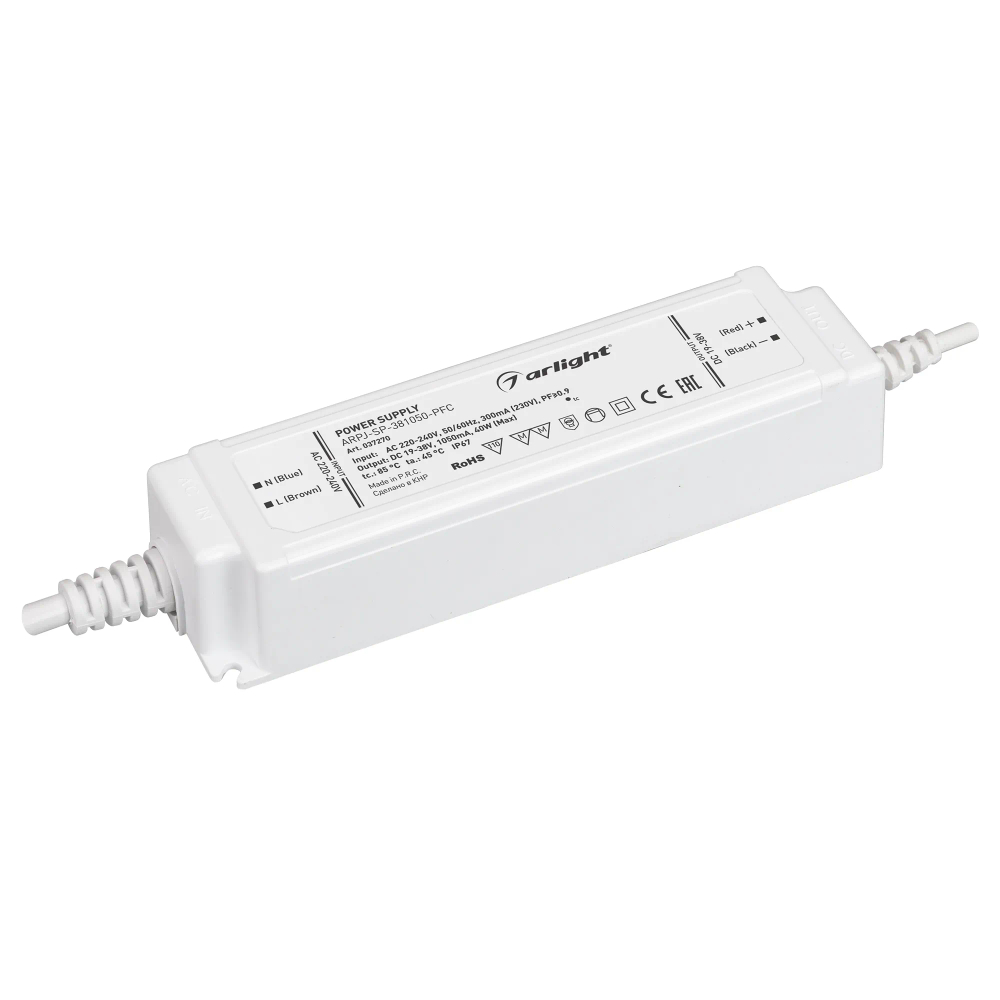 Блок питания ARPJ-SP-381050-PFC (40W, 19-38V, 1.05A) (Arlight, IP67 Пластик, 5 лет) 037270