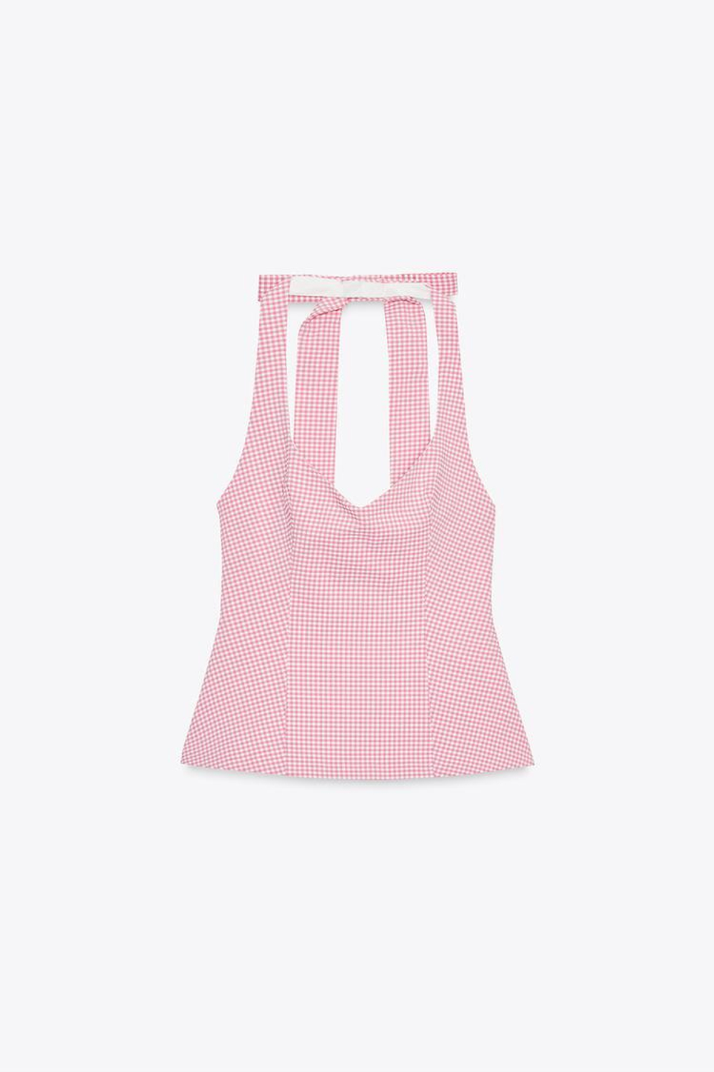 ZARA ТОП С ГОРЛОВИНОЙ ХАЛТЕР И БАНТОМ НА СПИНЕ, РОЗОВЫЙ/БЕЛЫЙ