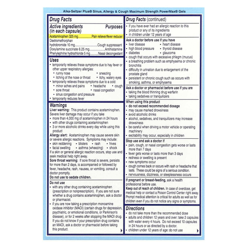 Alka-Seltzer Plus, PowerMax® Gels, Sinus, Allergy & Cough, максимальная эффективность, 24 жидких геля