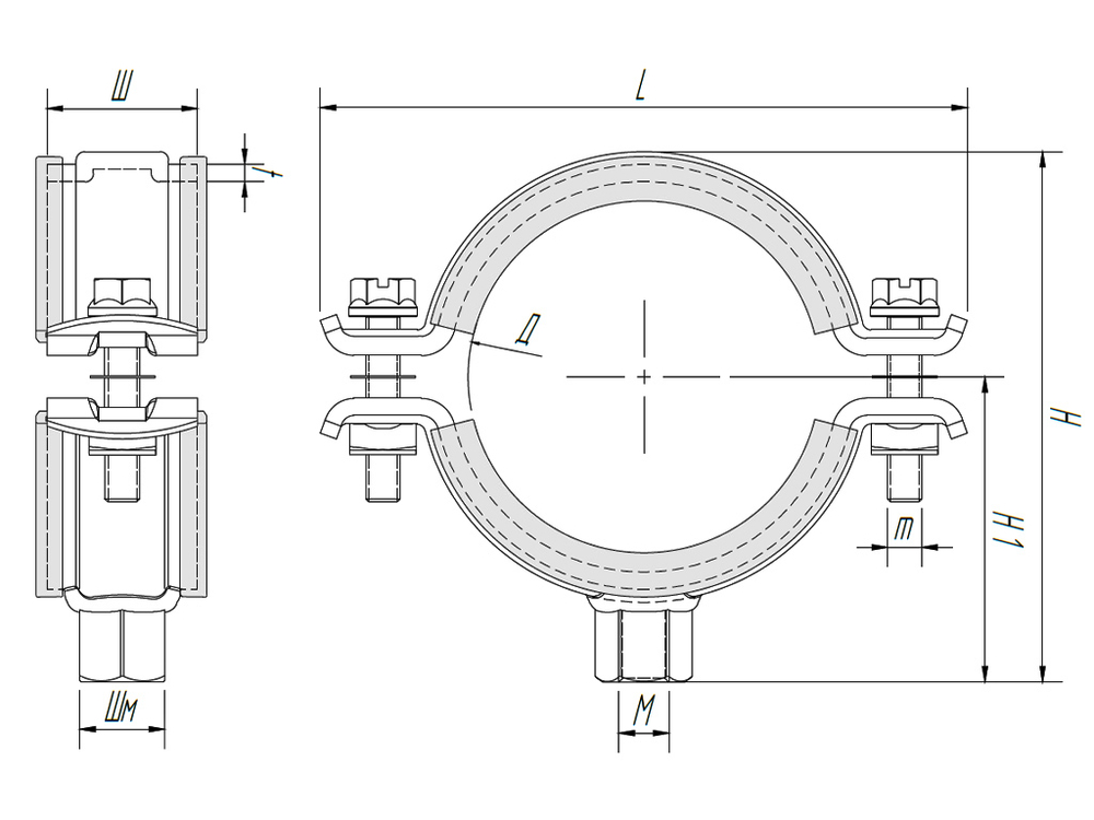 ТМС НС1 Хомут оцинкованный для высоких нагрузок с epdm M8/10 29-33мм