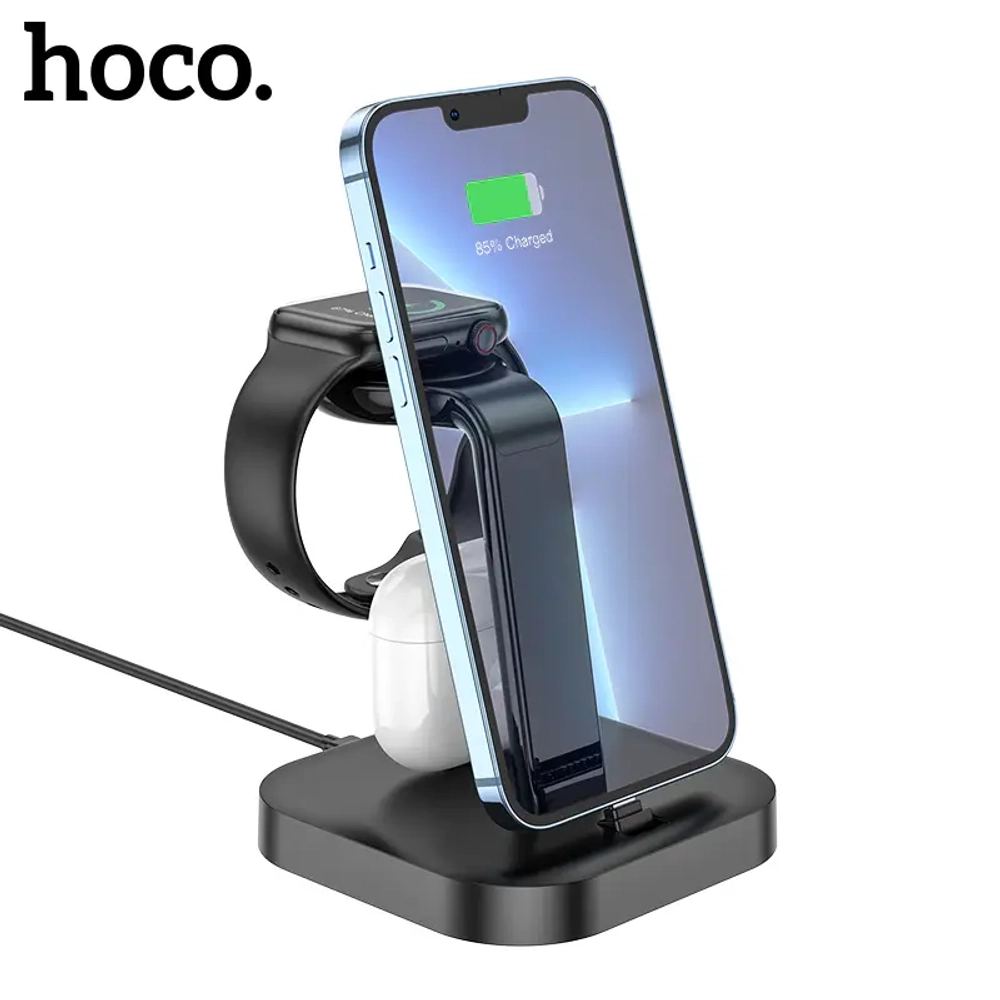 Док-станция Hoco CW43 Graceful 3 в 1 для AirPods/iPhone/Apple Watch (черный)