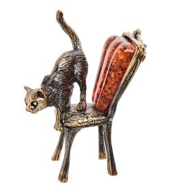 Народные промыслы AM-3104 Фигурка «Кошка на стуле» (латунь, янтарь)