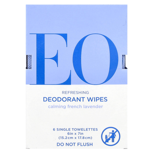 EO Products, Освежающие салфетки-дезодоранты, успокаивающая французская лаванда, 6 отдельных салфеток