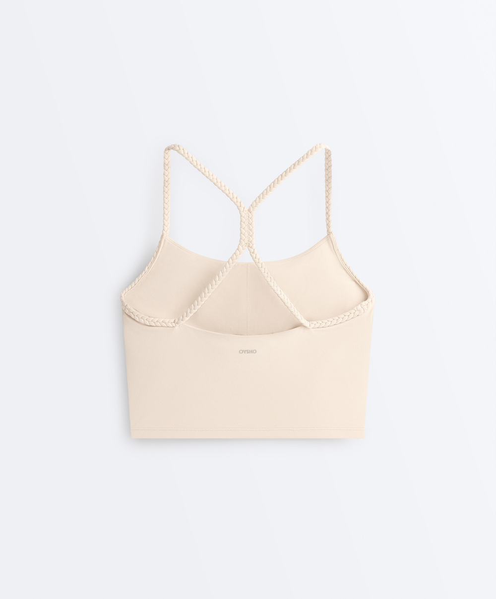 Oysho Топ-майка Comfortlux с плетеными бретелями, песочный