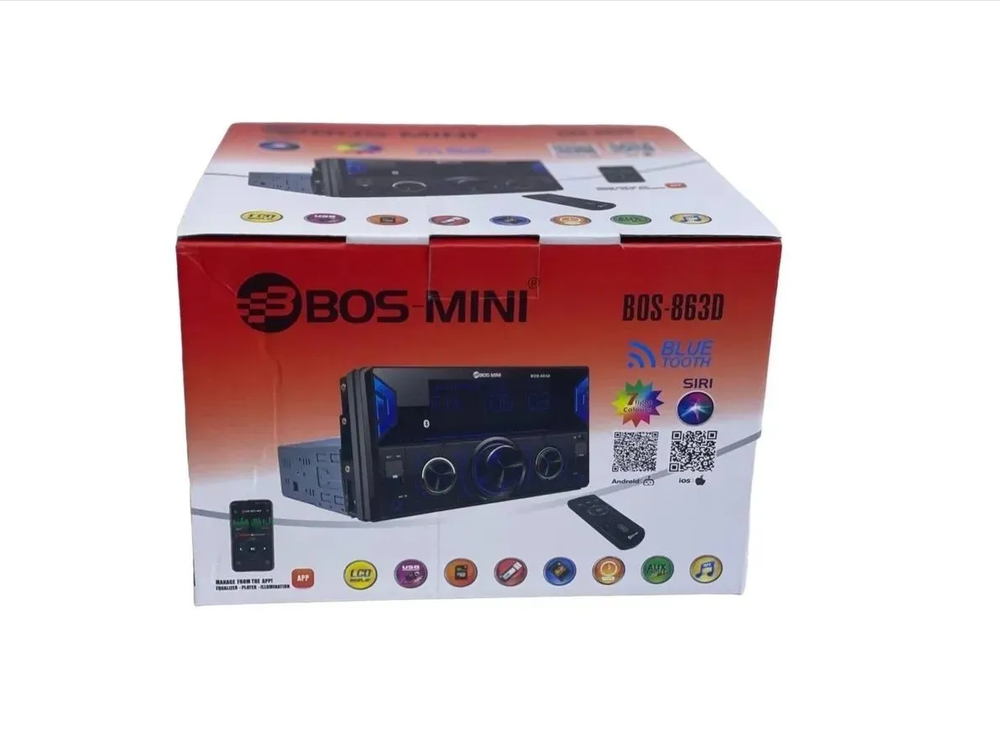 Автомагнитола 1DIN BOS-MINI BOS-863D USB/SIRI Bluetooth