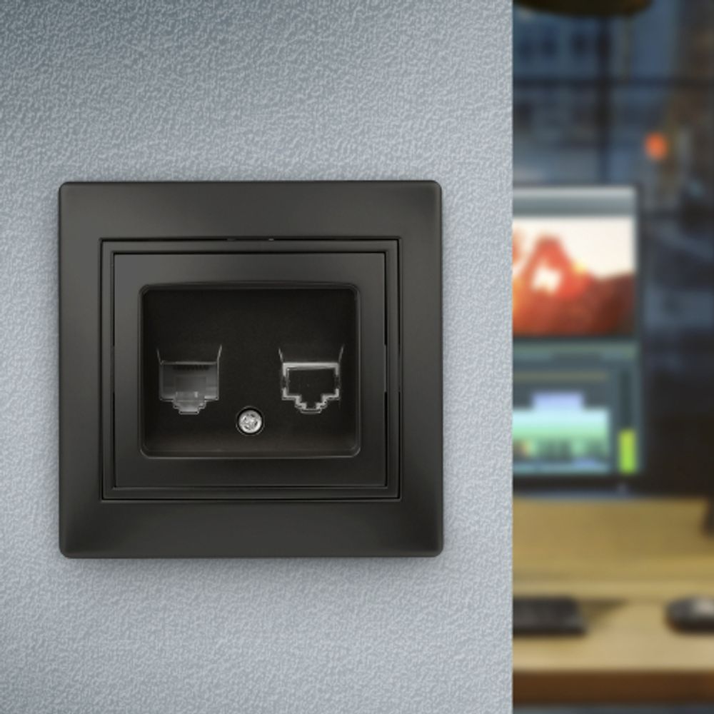 Розетка Intro Plano 1-302-05 телефонная RJ11, IP20, СУ, антрацит | Intro Plano Антрацит