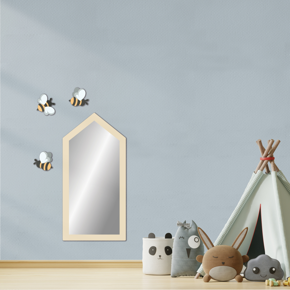 Зеркало-домик Скандик бежевое с пчёлками