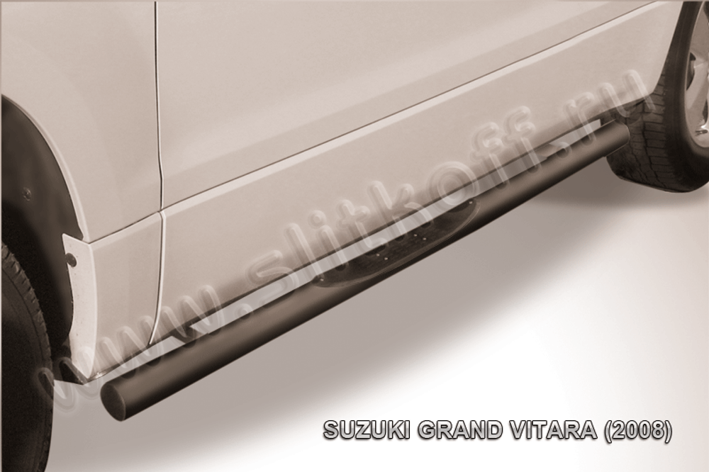 Пороги стальные Suzuki Grand Vitara 3дв (2008-2012) d76 с проступями (черные)