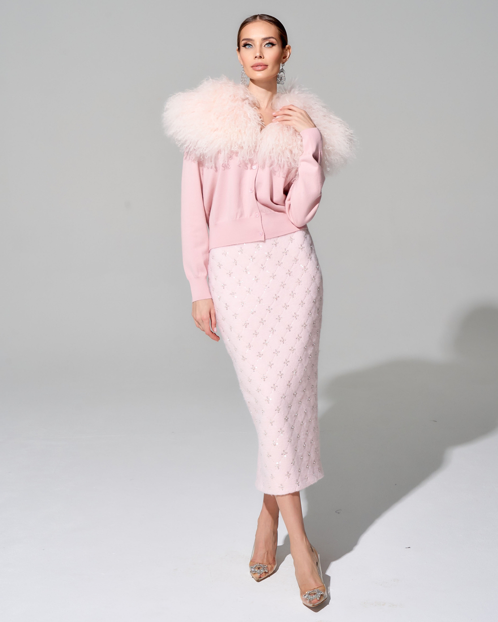 Кардиган с отделкой мехом ламы