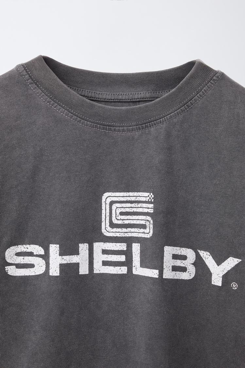 ZARA ФУТБОЛКА ИЗ ТКАНИ С ЭФФЕКТОМ ПОТЕРТОСТИ С НАДПИСЬЮ, АНТРАЦИТОВО-СЕРЫЙ