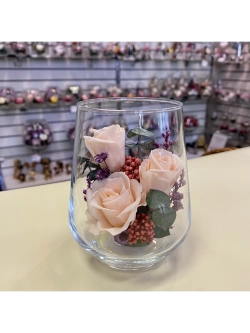 натуральные кустовые розы в стекле, вакуум*