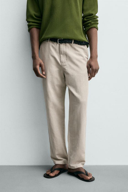 ZARA СВОБОДНЫЕ БРЮКИ STRAIGHT FIT, ЖЕМЧУЖНО-СЕРЫЙ