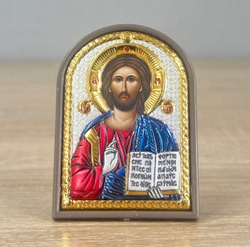 Спаситель, икона арочная, пластик коричневый, эмаль 48x68