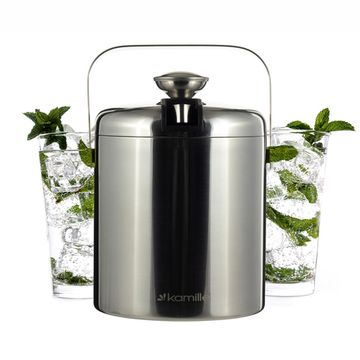Ведро для льда 1300 мл. с крышкой Kamille KM 7766 из нержавеющей стали с ручкой и щипцами