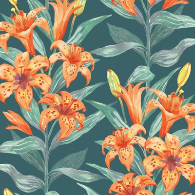 Тигровые лилии на темном зеленом