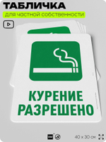 Табличка для частной территории "Курение разрешено", на дом, для участка, для подъезда, организаций и частных территорий, предупреждающая, 40х30 см, Silver Plane x Айдентика Технолоджи