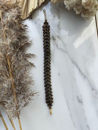 Браслет из бисера "Змейка" ручной работы, цвет - Бронза тёмная