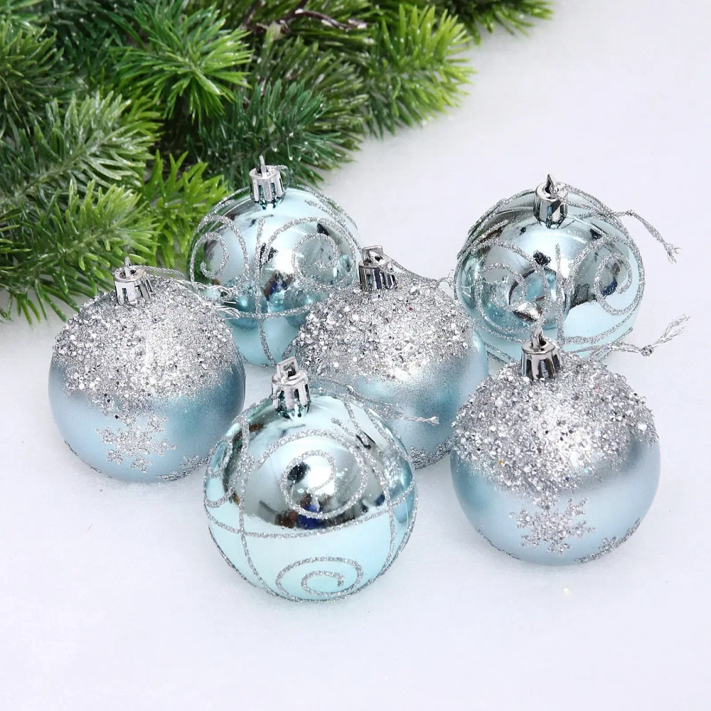 Набор шаров «Снежный тепет» 6 см (в наборе 6 шт), Голубой