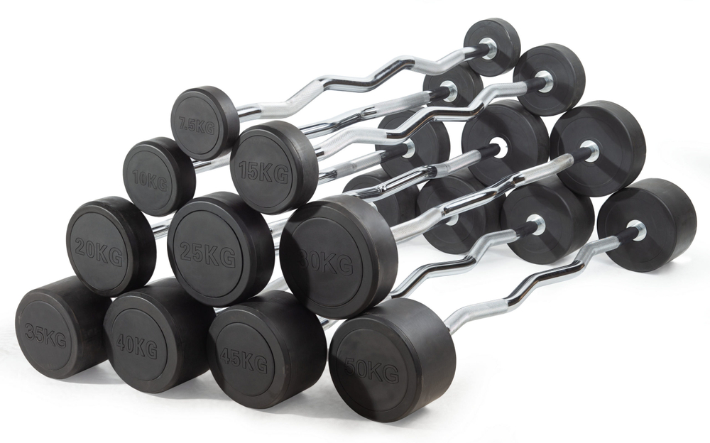 Штанга неразборная обрезиненная 7,5 кг. Изогнутый гриф. VictoryFit VF-DX5075