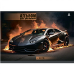 Альбом для рисования А4 12л., Alingar, на скрепке, мелованный картон (стандарт), 100 г/м2, "Авто", 4 дизайна в пленке т/у