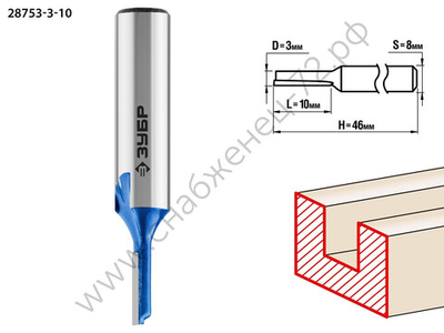 ЗУБР 3x10мм, хвостовик 8мм, фреза пазовая прямая