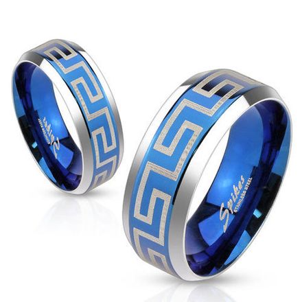 Синее кольцо с греческим орнаментом для мужчин и женщин, Сталь, SPIKES R-M3650