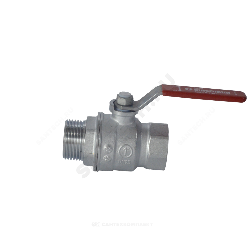 Кран шаровой латунь хром R854L Ду 40 Ру42 ВР/НР полнопроходной рычаг красный Giacomini R854LX027