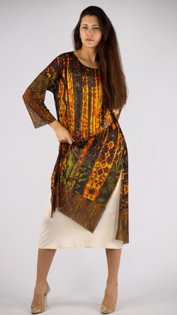 Платье-туника из сетки «Золотой лес», принт по мотивам живописи Густава Климта