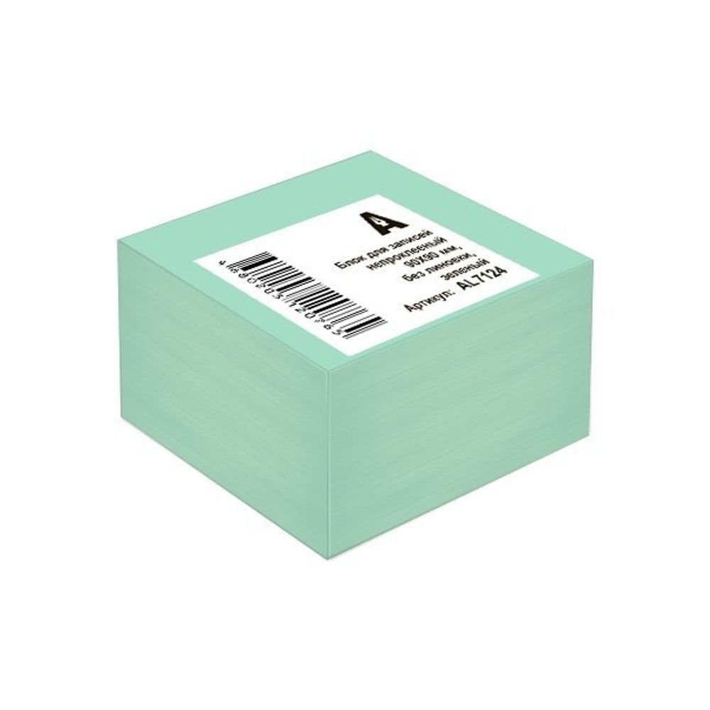 Блок бумажный для записи Alingar, 9*9*5 см, зелёный, непроклеенный
