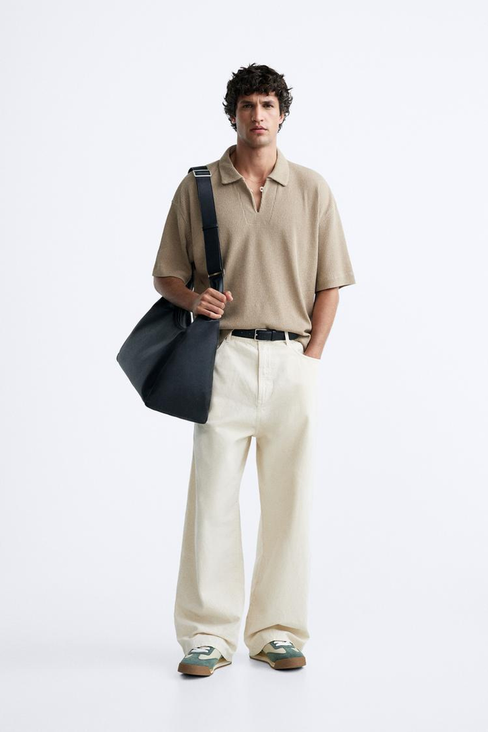 ZARA ПОЛО ИЗ РЕЛЬЕФНОЙ ТКАНИ, РЫЖЕВАТО-КОРИЧНЕВЫЙ