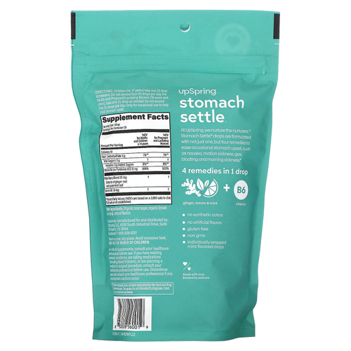 UpSpring, Капли для желудка, с мятой, 28 капель в индивидуальной упаковке