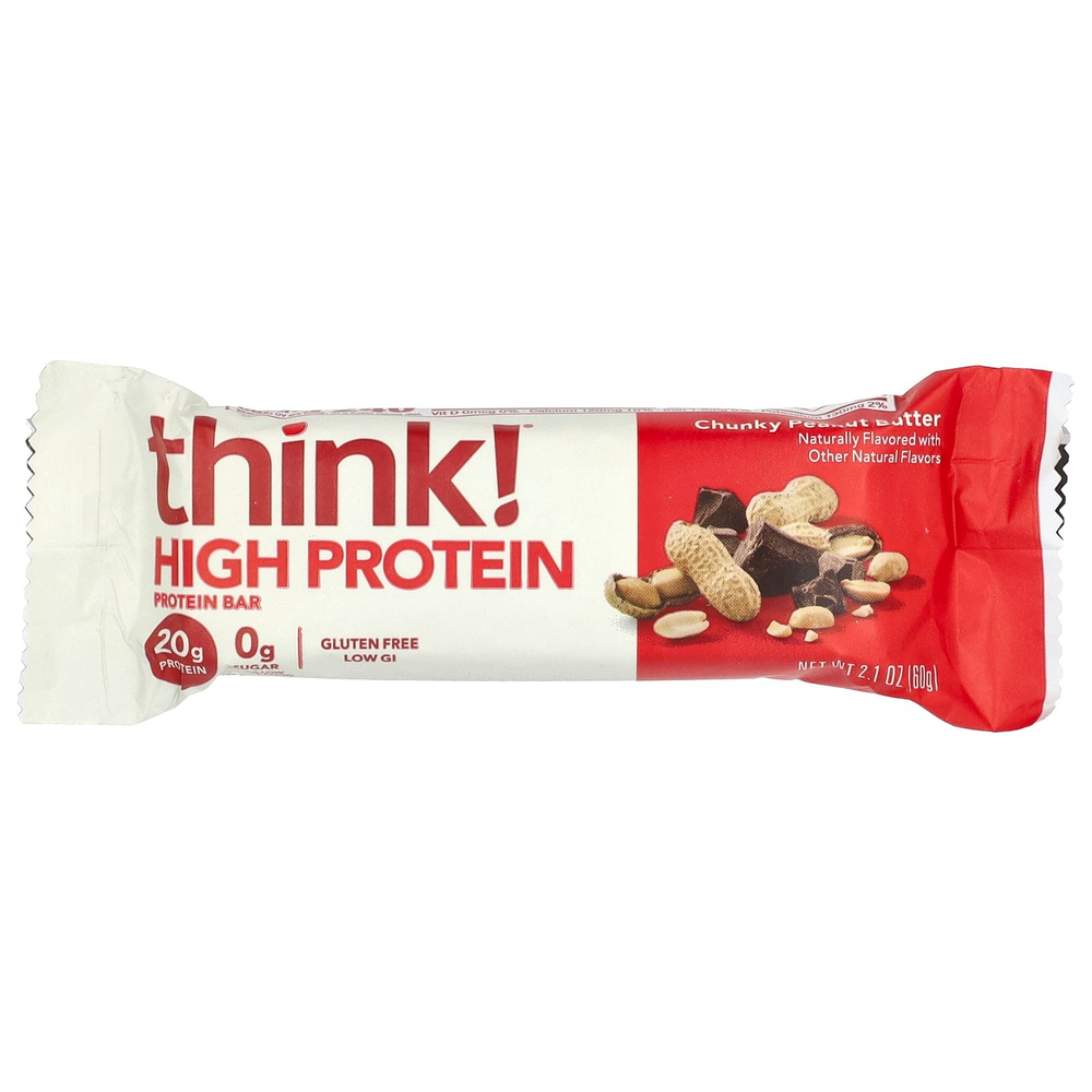 Think !, Высокопротеиновые батончики, кусочки арахисовой пасты, 10 батончиков по 60 г
