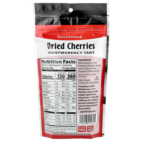 Eden Foods, Высушенная отборная кислая вишня сорта Монморанси, 4 унции (113 г)