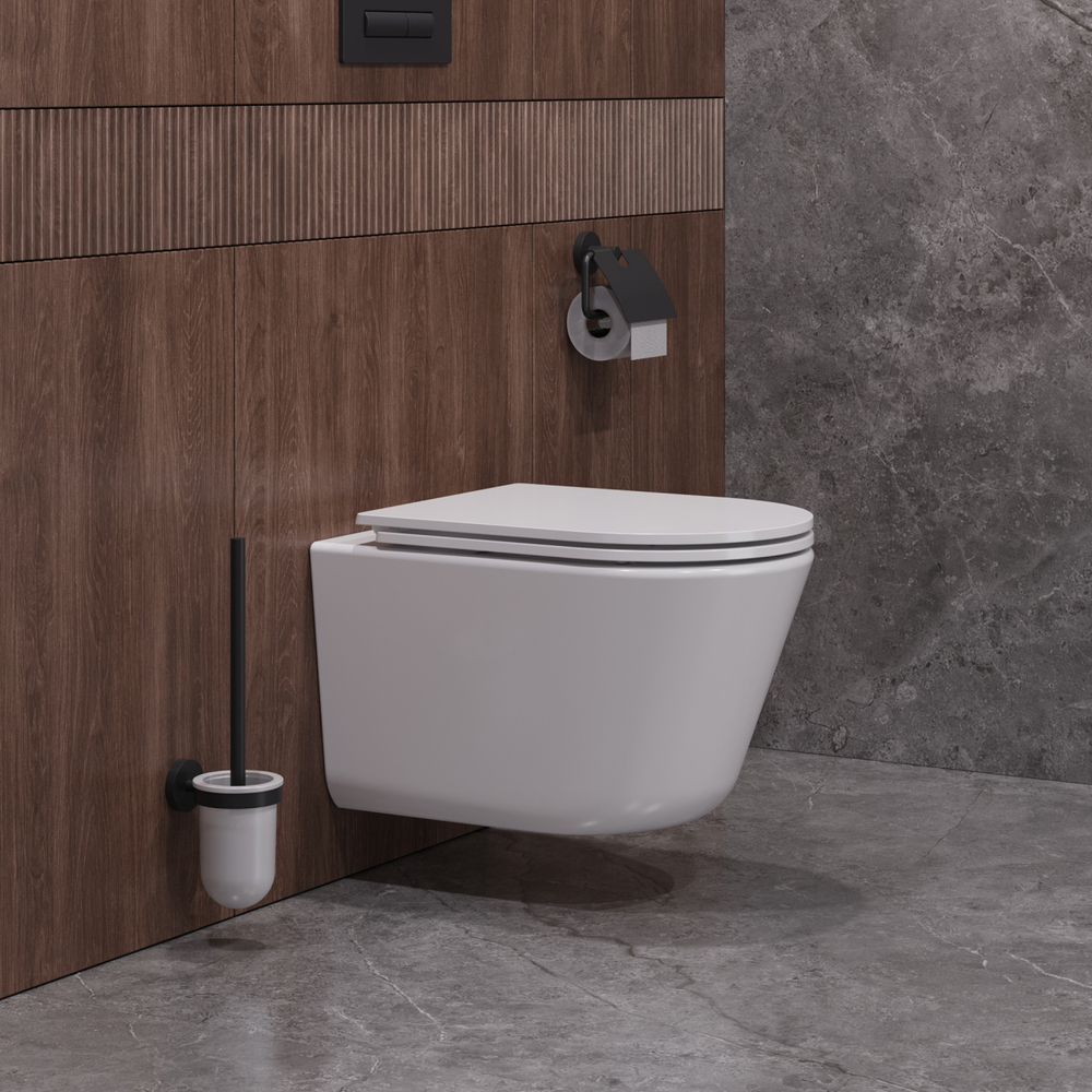 Унитаз укороченный подвесной безободковый с сиденьем и смывом TORNADO Cezares LINER-TOR CZR-38083-49-TH-TOR/SC