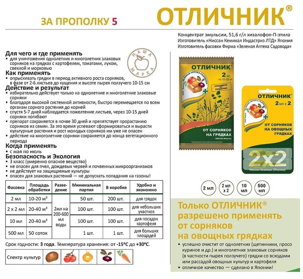 Отличник, средство защиты от сорняка, Зеленая аптека, 2 мл