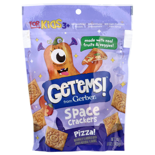 Gerber, Get'ems! ™, космические крекеры, для детей от 3 лет, пицца, 142 г (5 унций)