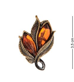 AM-2429 Кольцо «Винтажный лист» (латунь, янтарь)