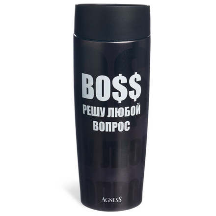ТЕРМОКРУЖКА AGNESS "BOSS" 360МЛ, КОЛБА НЕРЖ.СТАЛЬ 18/10