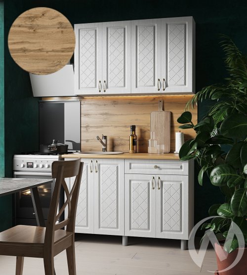 Кухня Вильма 1.2м (корпус белый/арктик; арктик) 26мм дуб вотан