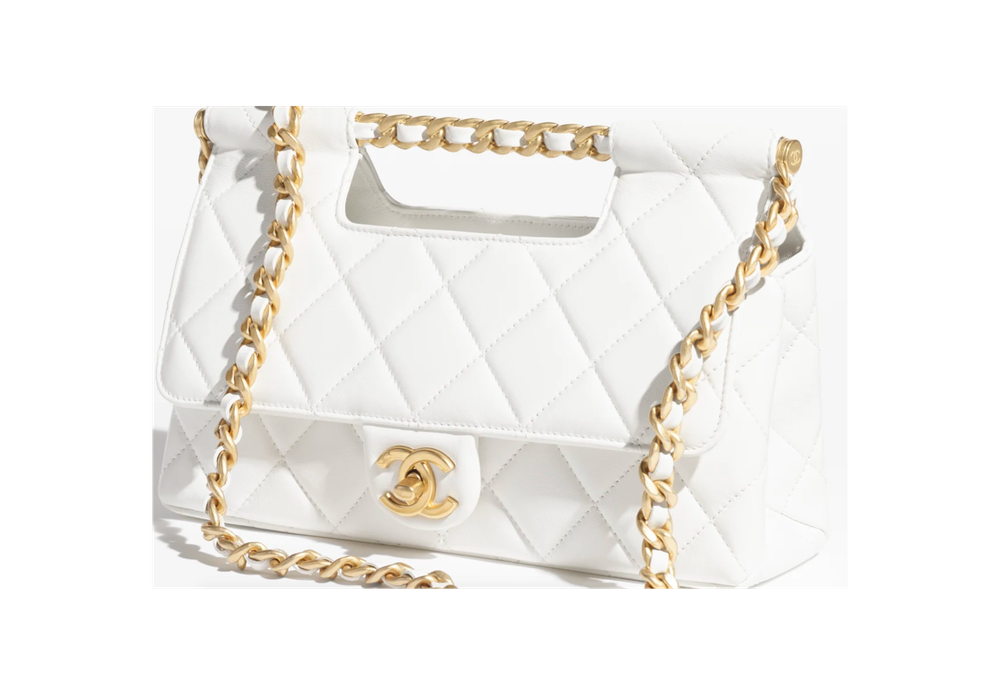 Сумка Chanel Flap Bag с верхней ручкой из кожи ягнёнка, белая