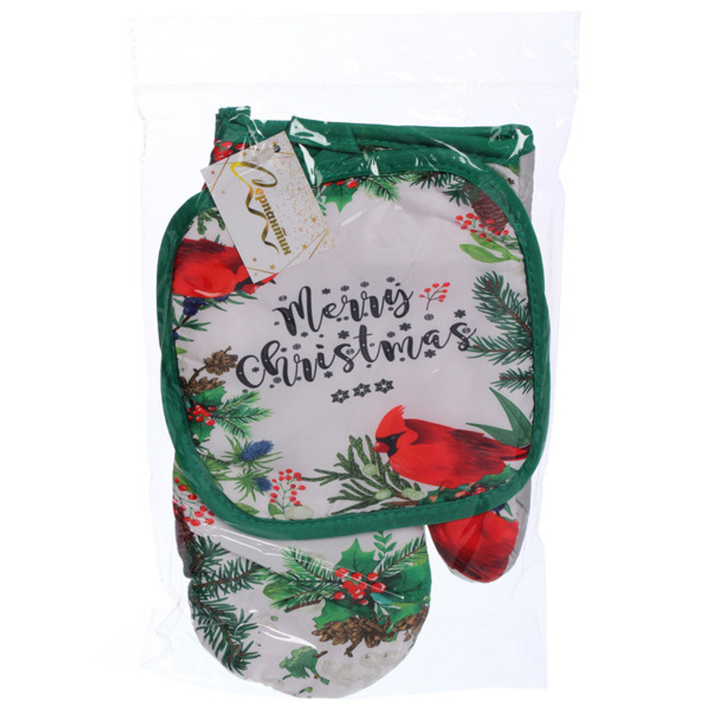 Прихватка в наборе с варежкой «Свиристель», 17,5*17,5 см и 27*17 см